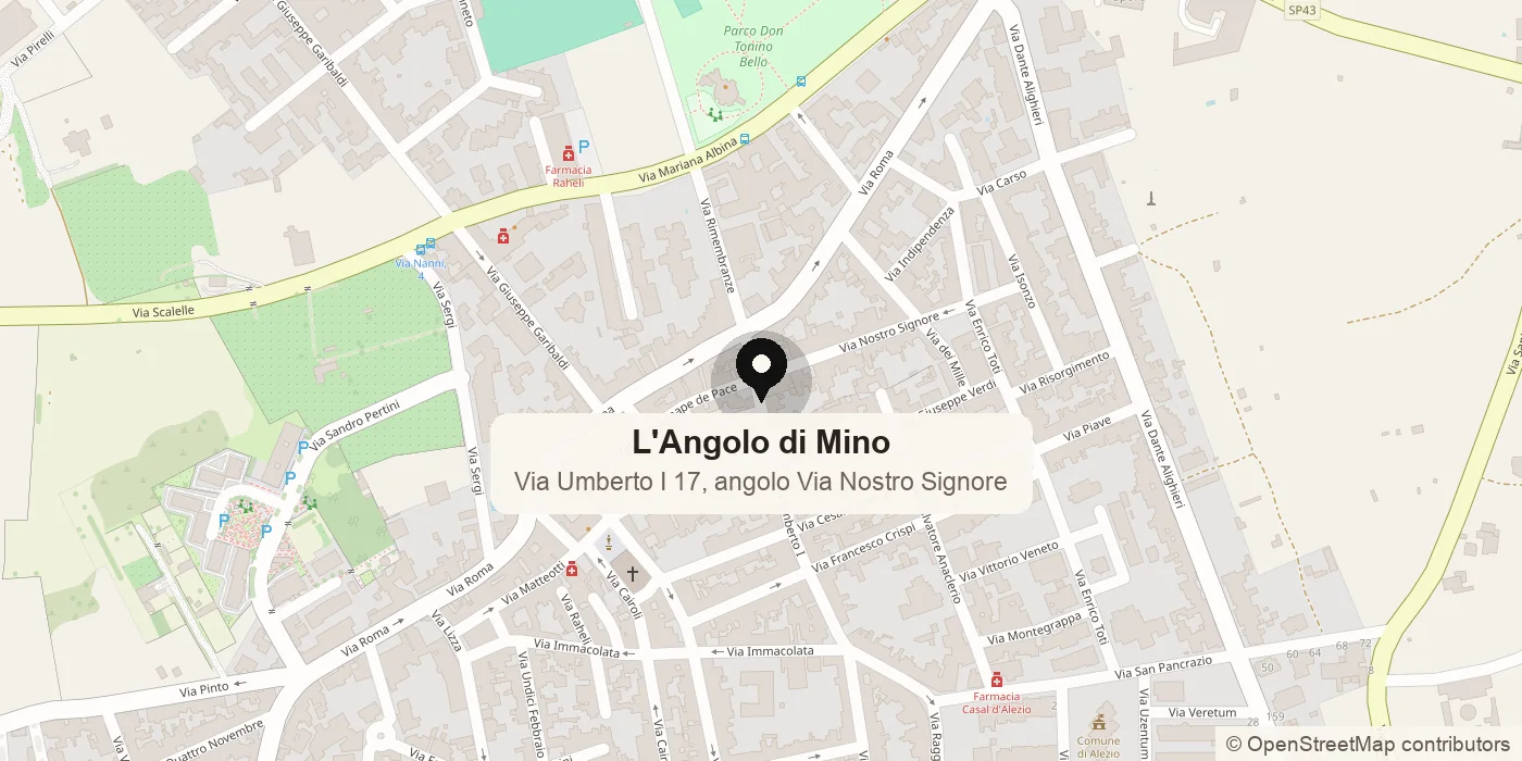Mappa: L’Angolo di Mino in Via Umberto I 17 ad Alezio, all’incrocio con Via Nostro Signore